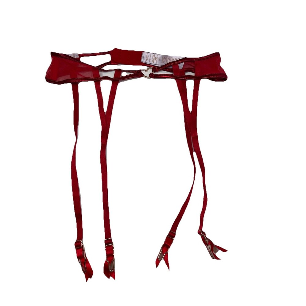 Savage X Fenty Garter Belt Womens Small Lingerie Red NWOT Heart Detail